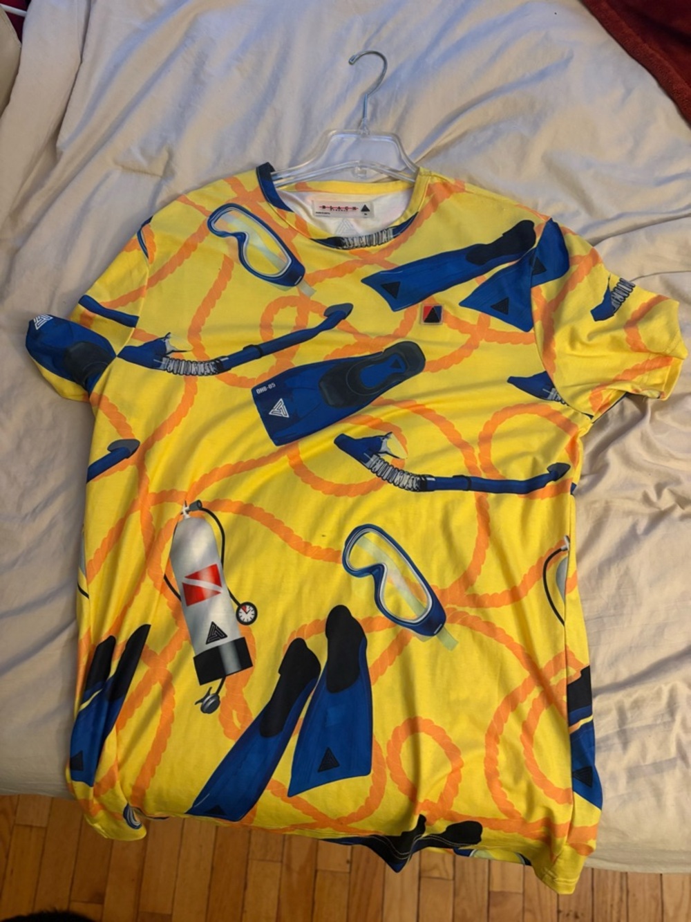 Black Pyramid Yellow Tee with Blue Scuba Gear Print
